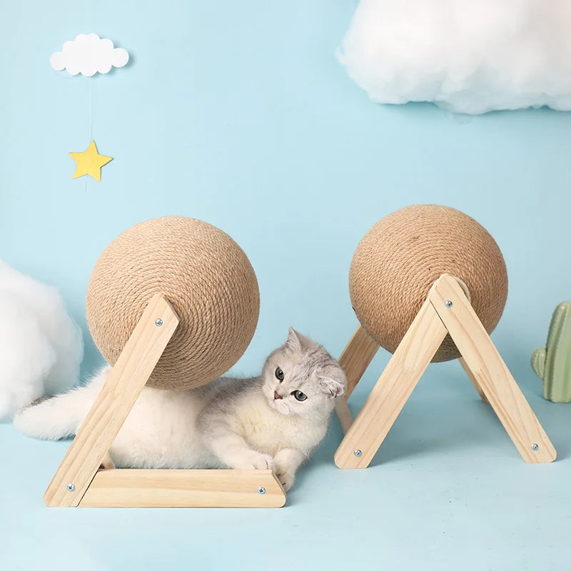 Cat Scratching Ball Wood Stand Pet Furniture Sisal Rope Ball Toy Kitten Climbing Scratcher Grinding Paws Scraper Toys For Cats