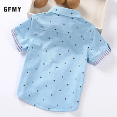 Children Shirts Casual Solid Cotton Short-sleeved Boys shirts For 2-14 Years Ribbon Decoration Baby shirts