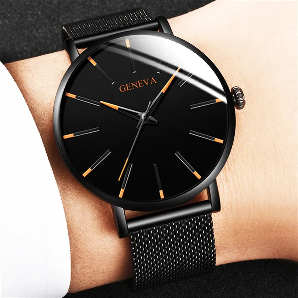 Men Watches Luxury Male Elegant Ultra Thin Watch Men Business Stainless Steel Mesh Quartz Watch