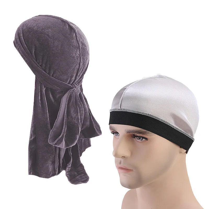 New Men's velvet Durag and silky dome cap