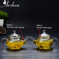 Filterable Heat-resistant Glass Teapot Double Wall or With Stainless Steel Spring Teapot Clear Glass Tea Pot