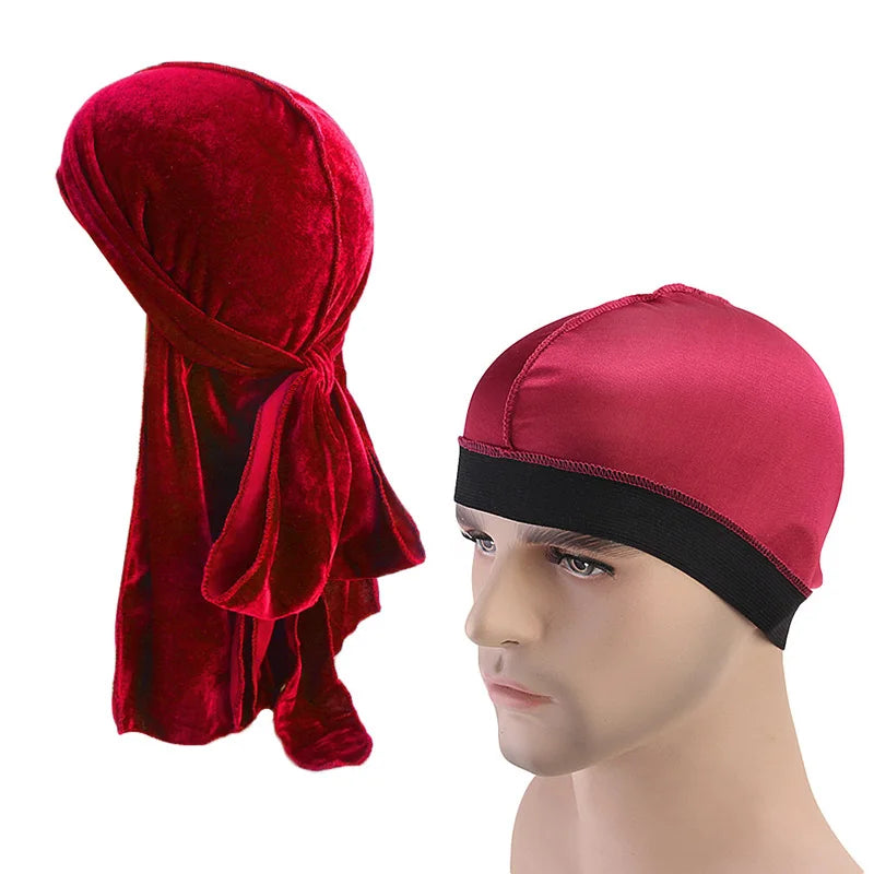 New Men's velvet Durag and silky dome cap