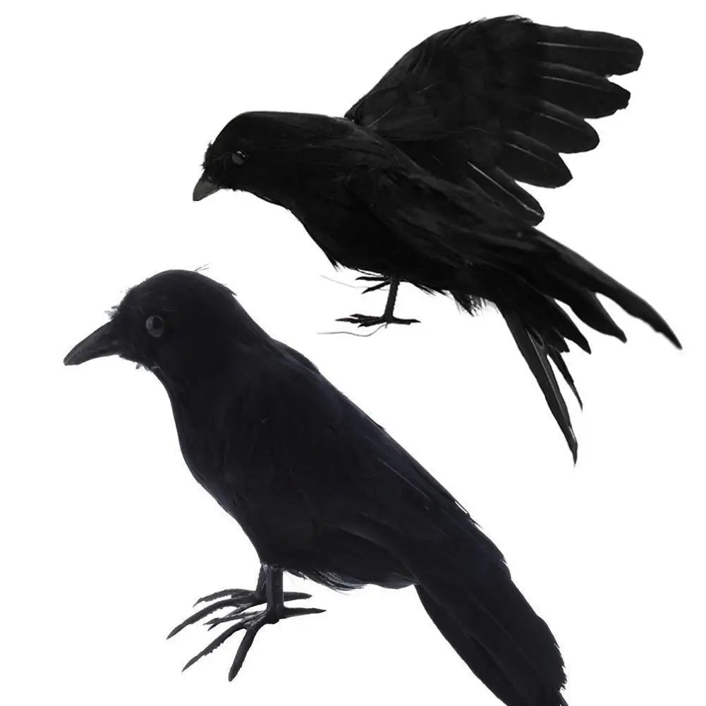 Artificial Crow Simulation Black Crow Animal Model Black Bird Raven Prop Scary Decoration For Halloween