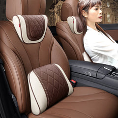 Car Leather Headrest Memory Foam Car Rest Pillow Back Cushion Auto Seat Neck Rest Waist Supports Set Car Interior Lumbar Pillows