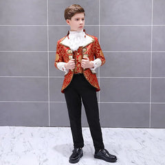 Victorian Prince King Costume Kid Boys Formal Dress Outfit Noble Retro Blazer Suits Court Jacket Halloween For Child Coat Royal