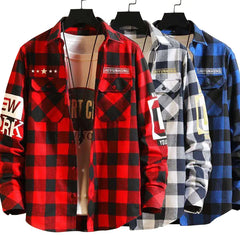 Men's Streetwear Thick Shirts Men Clothing Harajuku Color Block Plaid Shirt