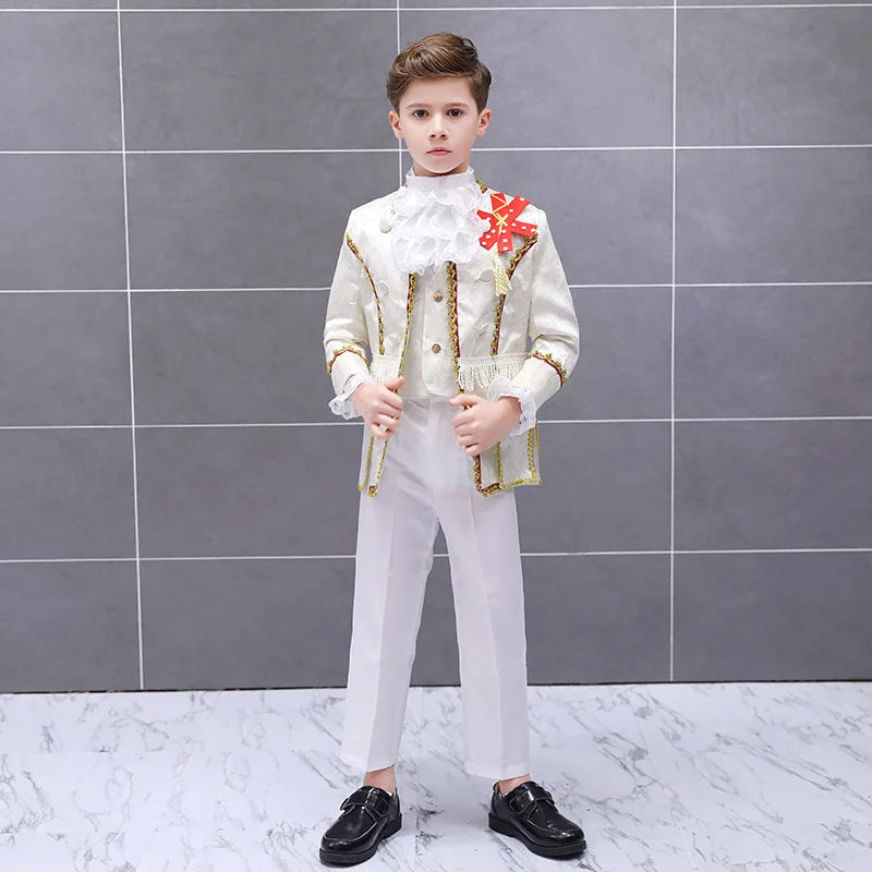 Victorian Prince King Costume Kid Boys Formal Dress Outfit Noble Retro Blazer Suits Court Jacket Halloween For Child Coat Royal