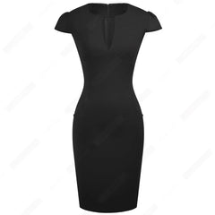 Summer Charming Celebrity Style Fashion Pockets Knee-length Bodycon Slim Business Sheath Party Dress