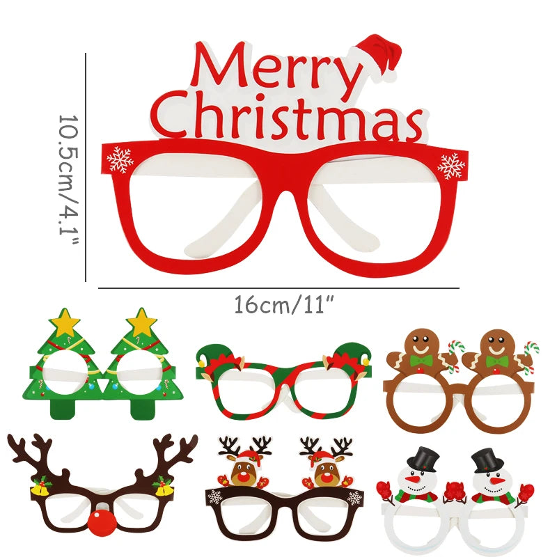 Santa Claus Xmas Tree Elk Paper Glasses Frame Christmas Glasses Photo Prop Christmas decorations