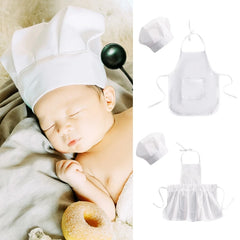 Infant Baby White Chef Costume Kitchen Hat and Apron Set Cosplay Newborn Photography Props