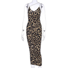 Women's Leopard Snake Print Dress Fashion Ladies Long Maxi Dress