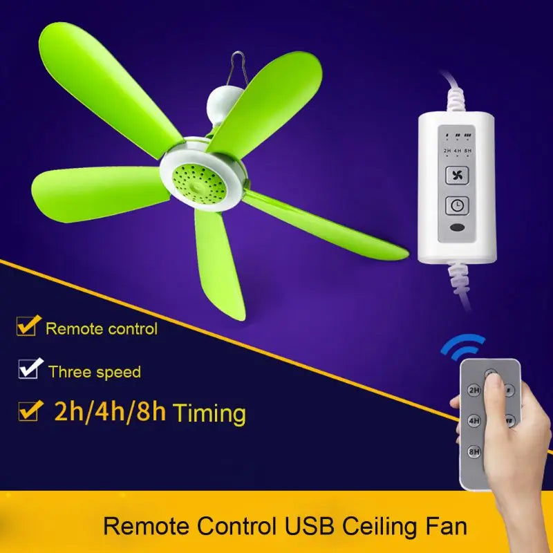 5W Remote Control Timing USB Ceiling Fan Air Cooler USB Fans for Bed Camping Outdoor Hanging Camper Tents Hanger Fan