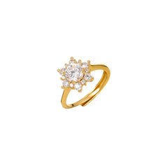 Gold Silver AAA Zirconia Sun Flower Ring Female Wedding Jewelry