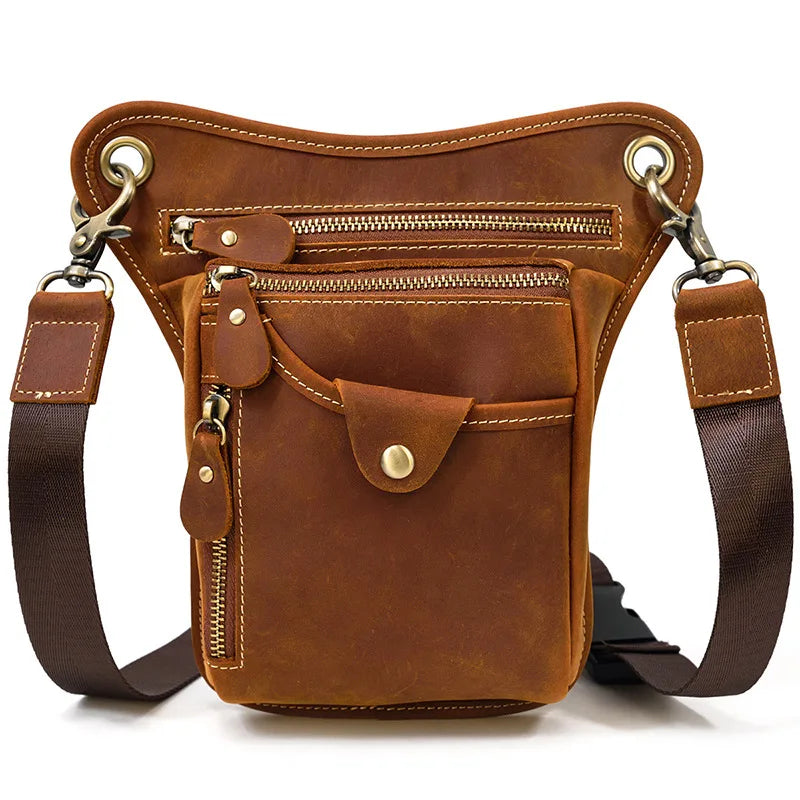 High Quality Men's Genuine Leather Waist Big leg bag motorcycle Shoulder bag Crossbody Bag Pack for Hips Legs Bag for men