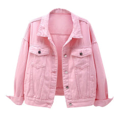 Women's Denim Jacket Spring Autumn Short Coat Pink Jean Jackets Casual Tops