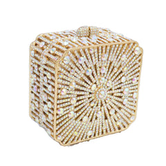 Stylishly Gold Rhinestone Clutch bag women Purse square Crystal handbag