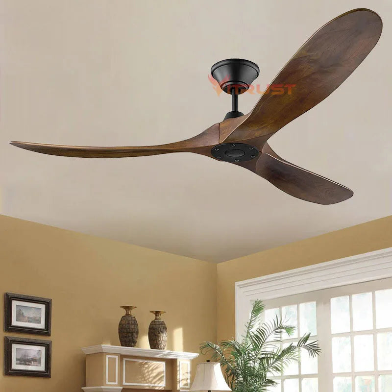 52 /60 Inch DC Ceiling Fan Industrial Ceiling fans without lamp Remote Controller Vintage Wood Ventilator Black Brown