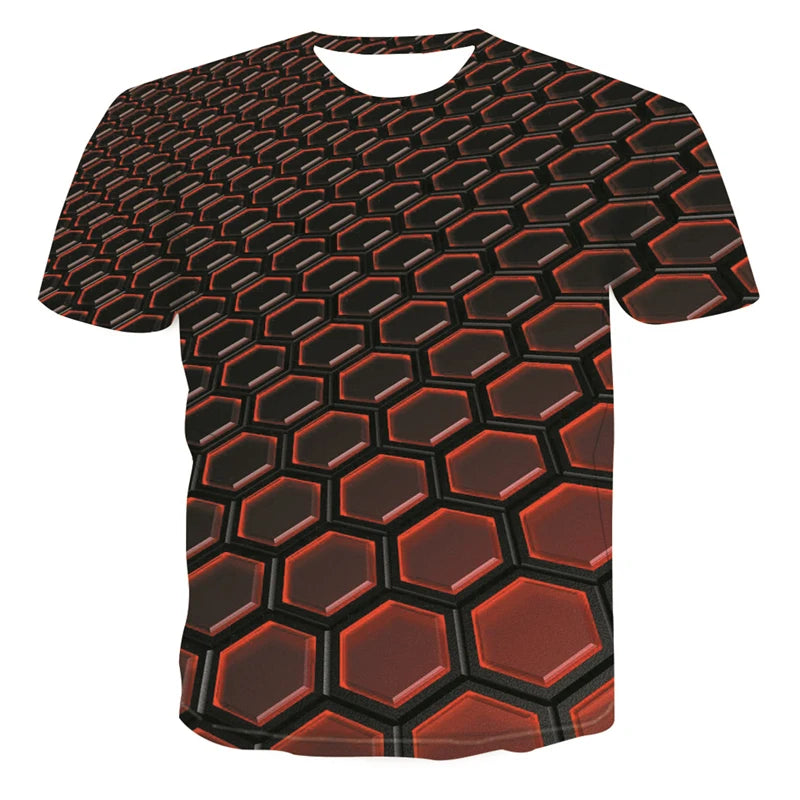 Hot-selling Fashion Classic Lattice graphic t shirts 3D Three-dimensional Print Men t-shirt