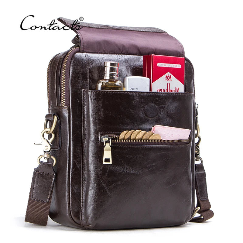 CONTACT'S new genuine leather messenger bag for men casual shoulder bags