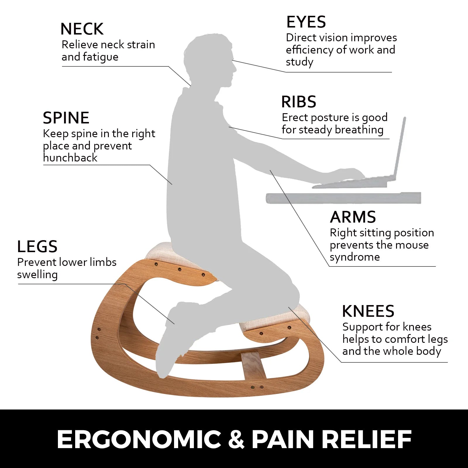 Body Posture Rocking Wood Knee Computer Chair