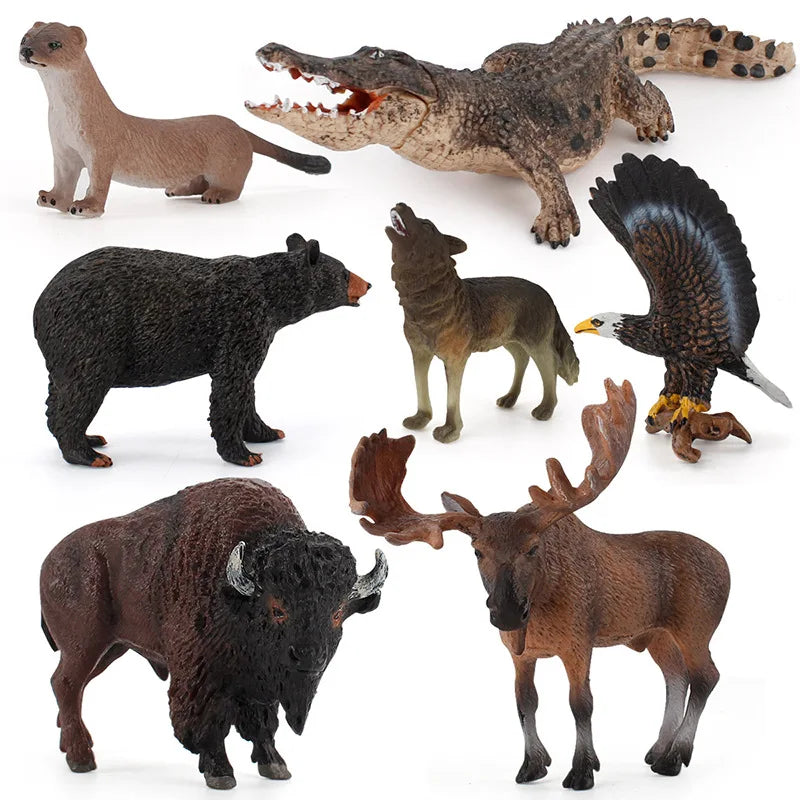 Simulation Wild Jungle Animals Wolf Bison Eagle Bear Crocodile PVC Action Figures Ornaments Collection Kids Education Toy