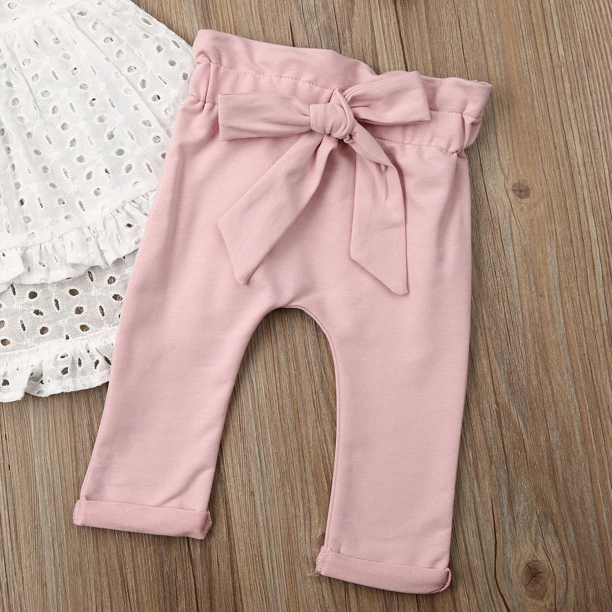 Girl Clothes Girls LaceShort Sleeve Top Kid T-Shirt Pants Trousers Headband Set