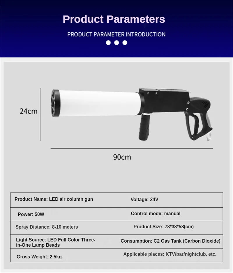 Prop Performance Handheld Led Co2 Gun Cryo Led Co2 Jet Machine Pistol Luminous Stage Gun CO2 Smoke DJ Nightclub Supplies Party