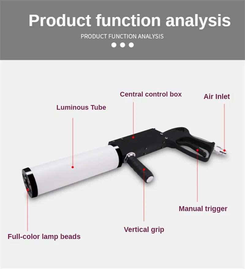 Prop Performance Handheld Led Co2 Gun Cryo Led Co2 Jet Machine Pistol Luminous Stage Gun CO2 Smoke DJ Nightclub Supplies Party