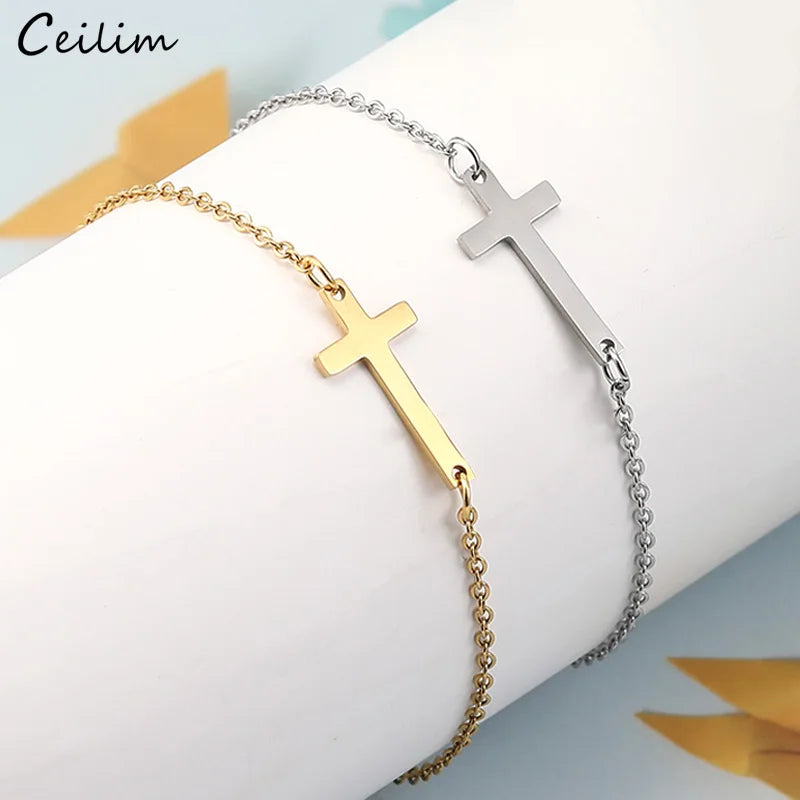 Stainless Steel Cross Charm Bracelet for Women