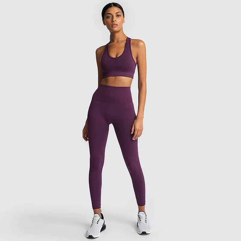 Women's Seamless Yoga Set Sportswear Sports Bra+Leggings Fitness Pants Gym Running Suit Exercise Clothing Athletic New