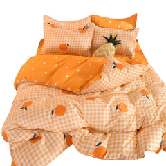 Orange Bedding Set Girls Boys Bed Linen Sheet Plaid Duvet Cover No Filling  Bedclothes