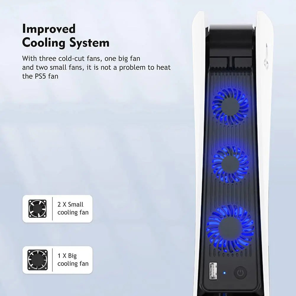 For PS5 Console External Host Cooling Fan Vertical 3 Silent Fan Stand With External USB Port, For Ps5 Game Host Accessories