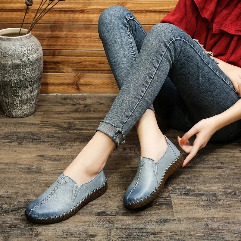 Autumn Wide Width Women Shoes Genuine Leather Ballet Flats Women's