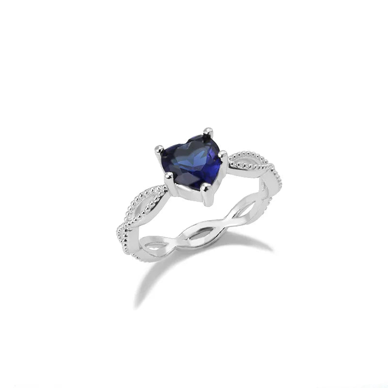 Fashion Blue Gem Heart Rings For Women Zirconia Silver Color Couple Heart Ring