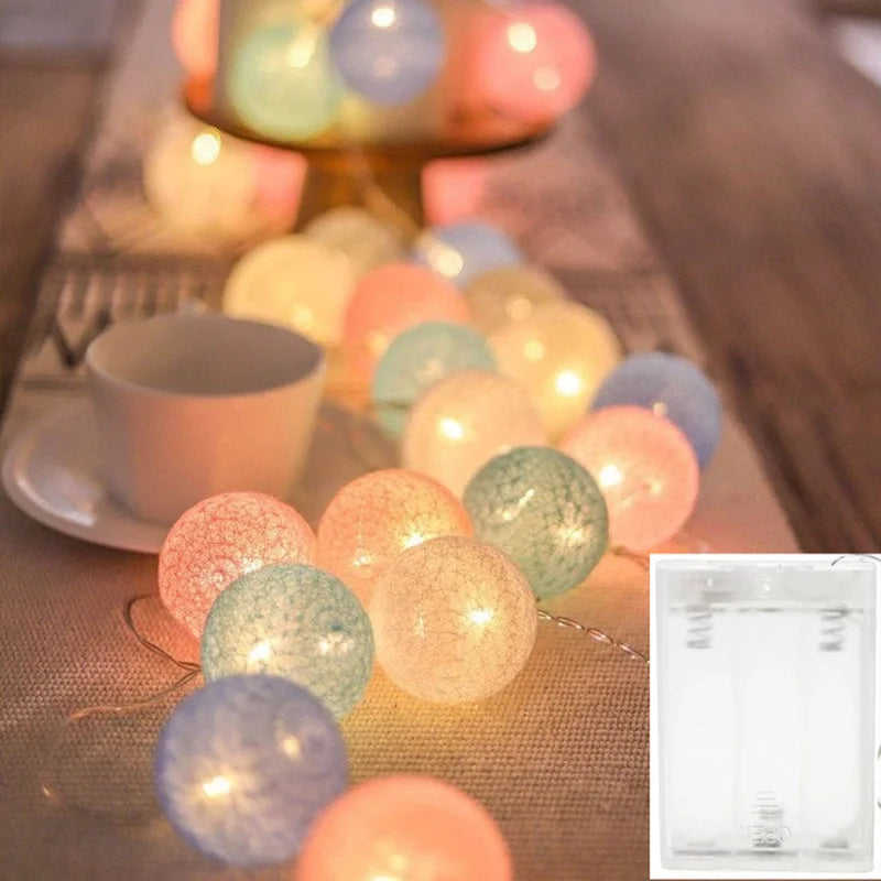 Christmas Cotton Ball Decorative String Light Handmade DIY Thread  Fairy Lights