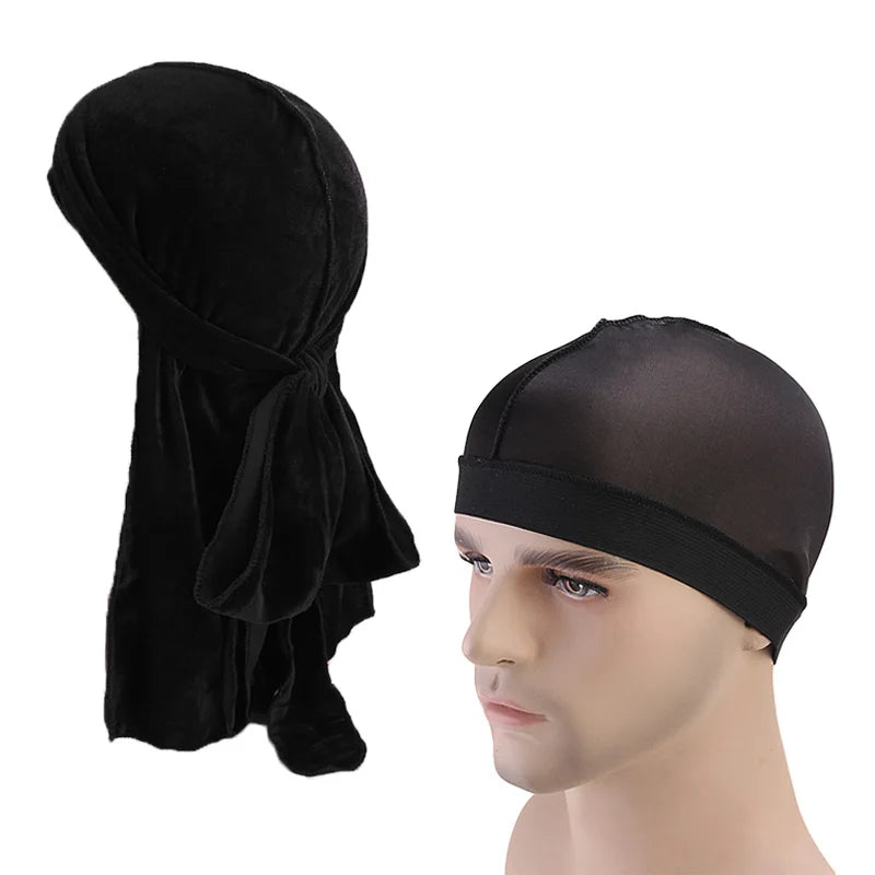 New Men's velvet Durag and silky dome cap