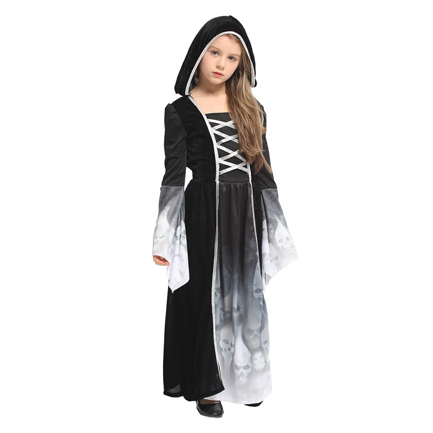 Scary Grim Reaper Girl Dress Scythe Witch Costume Ghost Terror Skull Cosplay Halloween Costume
