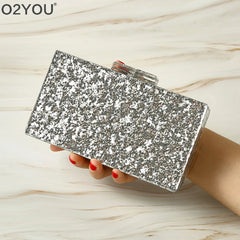 Silver Glitter Gold Glitter Acrylic Box Clutches Mirror Acrylic Clasp Female Flap Evening Day Clutches