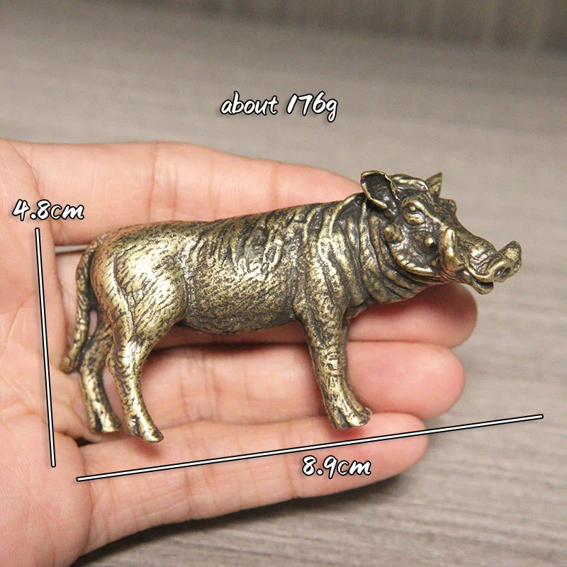 Heavy Brass Wild Boar Statue for Home Decors Retro Figurines Creative Handmade Animal Sculpture Art Bookcase Display Ornaments