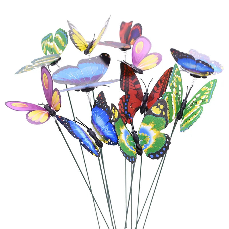 3D Fake Butterflies Props With Stick Real Fly Butterfly Branch Garden Outdoor Decor