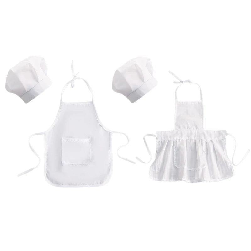 Infant Baby White Chef Costume Kitchen Hat and Apron Set Cosplay Newborn Photography Props