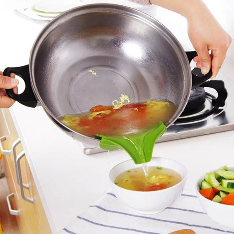 Anti-spill Slip on Pour Soup Spout Funnel Pot Pan