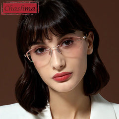 Chashma Rimless Spectacles Pure Titanium Fashion Eye Glasses Diamond Trimmed Spectacle Frames Women Sunglasses Tint Lens