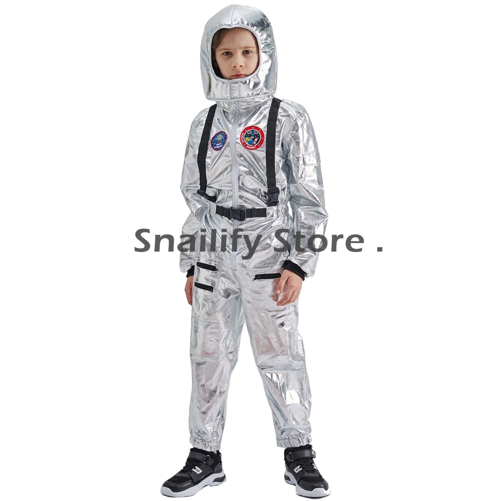 SNAILIFY Silver Spaceman Jumpsuit Boys Astronaut Costume For Kids Halloween Cosplay Children Pilot Carnival Party Fancy Dress