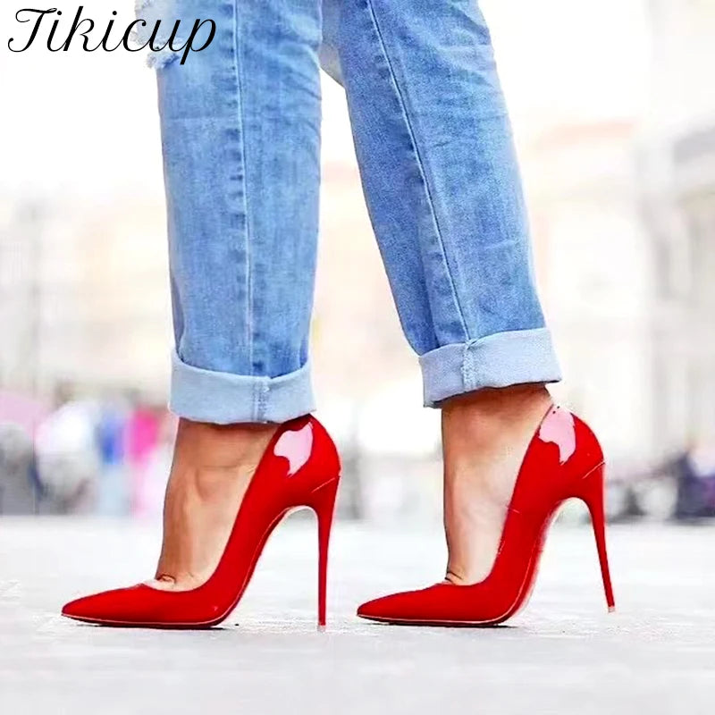 Women Solid Basic Patent Pointed Toe High Heel