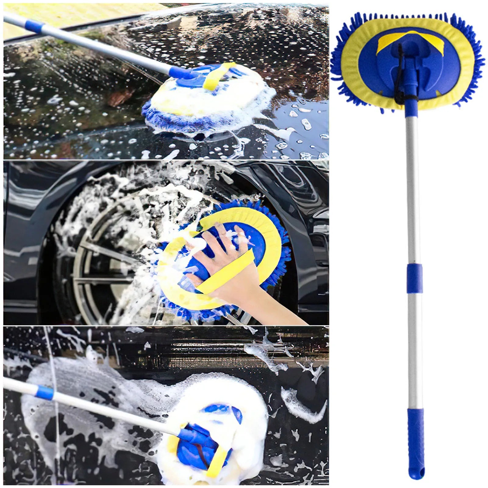 Car Wash Brush Telescoping Long Handle Cleaning Mop Chenille Broom Auto Accessories