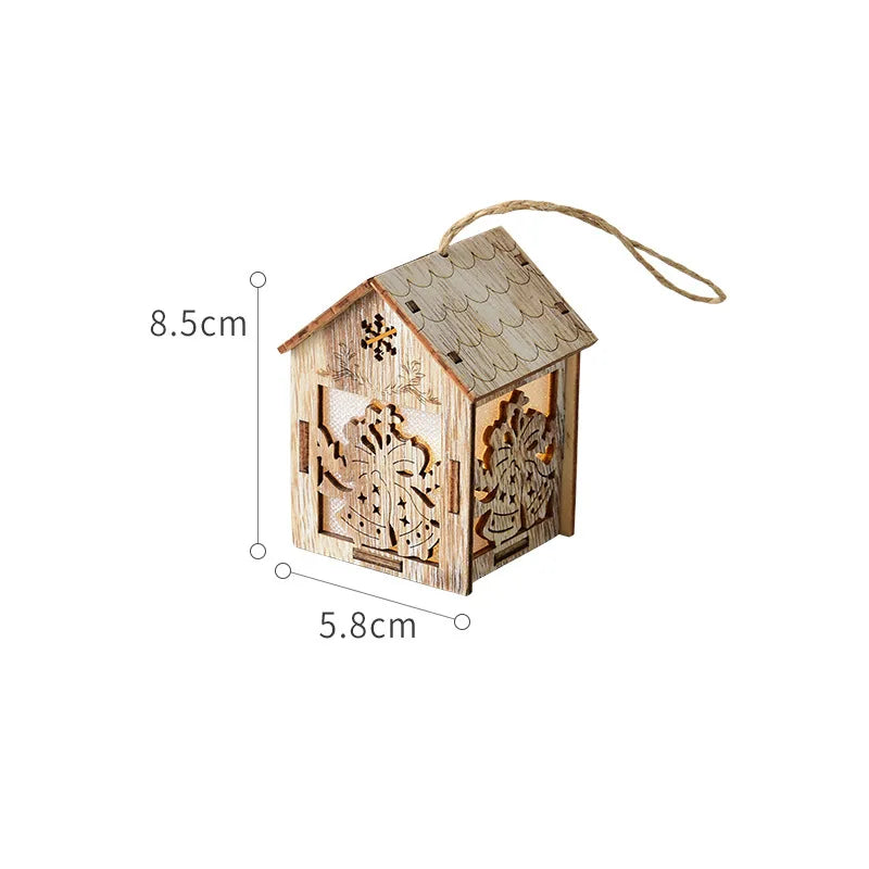 Christmas LED Light Wooden House Luminous Cabin Christmas Decorations Home Decor Night Lamp Pendant Prop