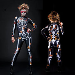 Women Cosplay Human Skeleton Bodysuit Halloween Devil Ghost Specter Jumpsuit Carnival Party Performance Scary Costume