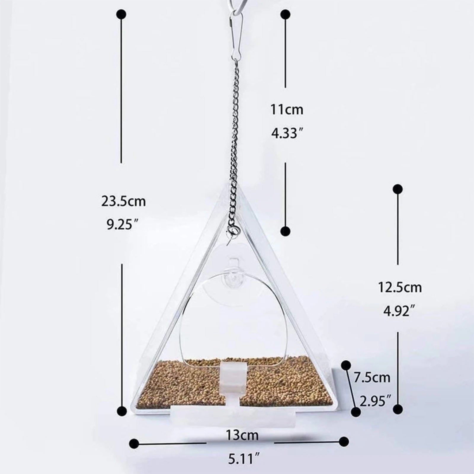 Triangle Transparent Bird Feeder Acrylic Metal Waterproof Hanging Birds Food Container for Indoor Outdoor decor