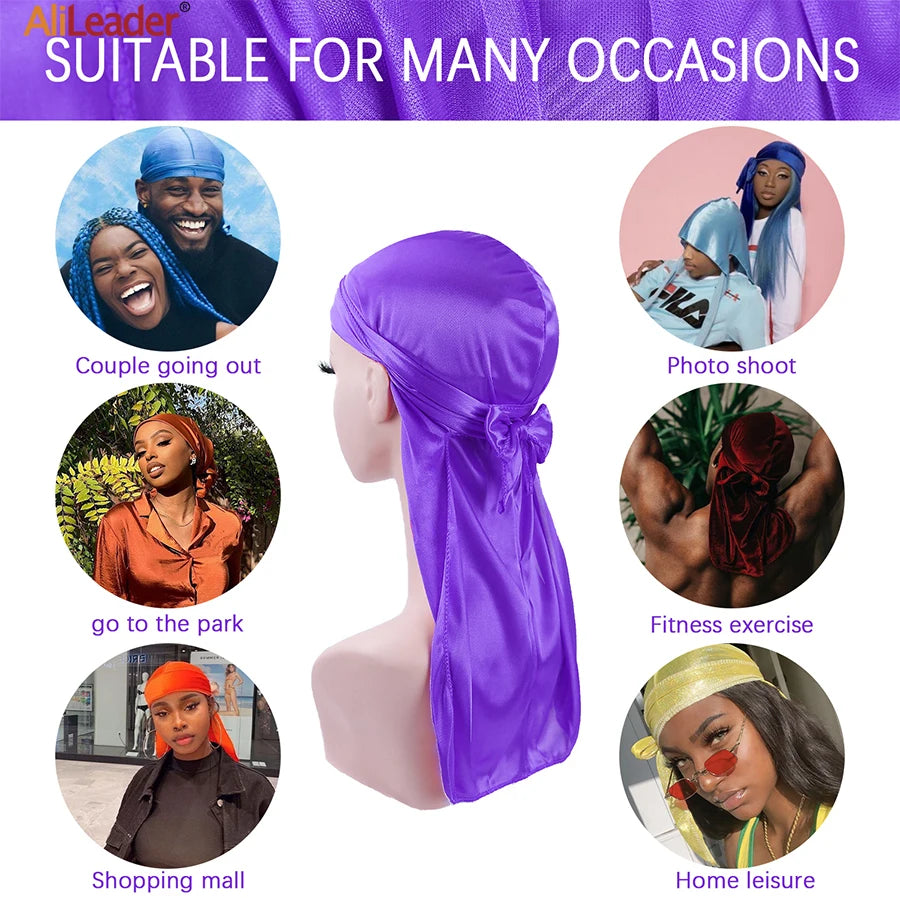 Unisex Silky Durags Bandanas Turban Hat Wigs Doo Men Satin Durag